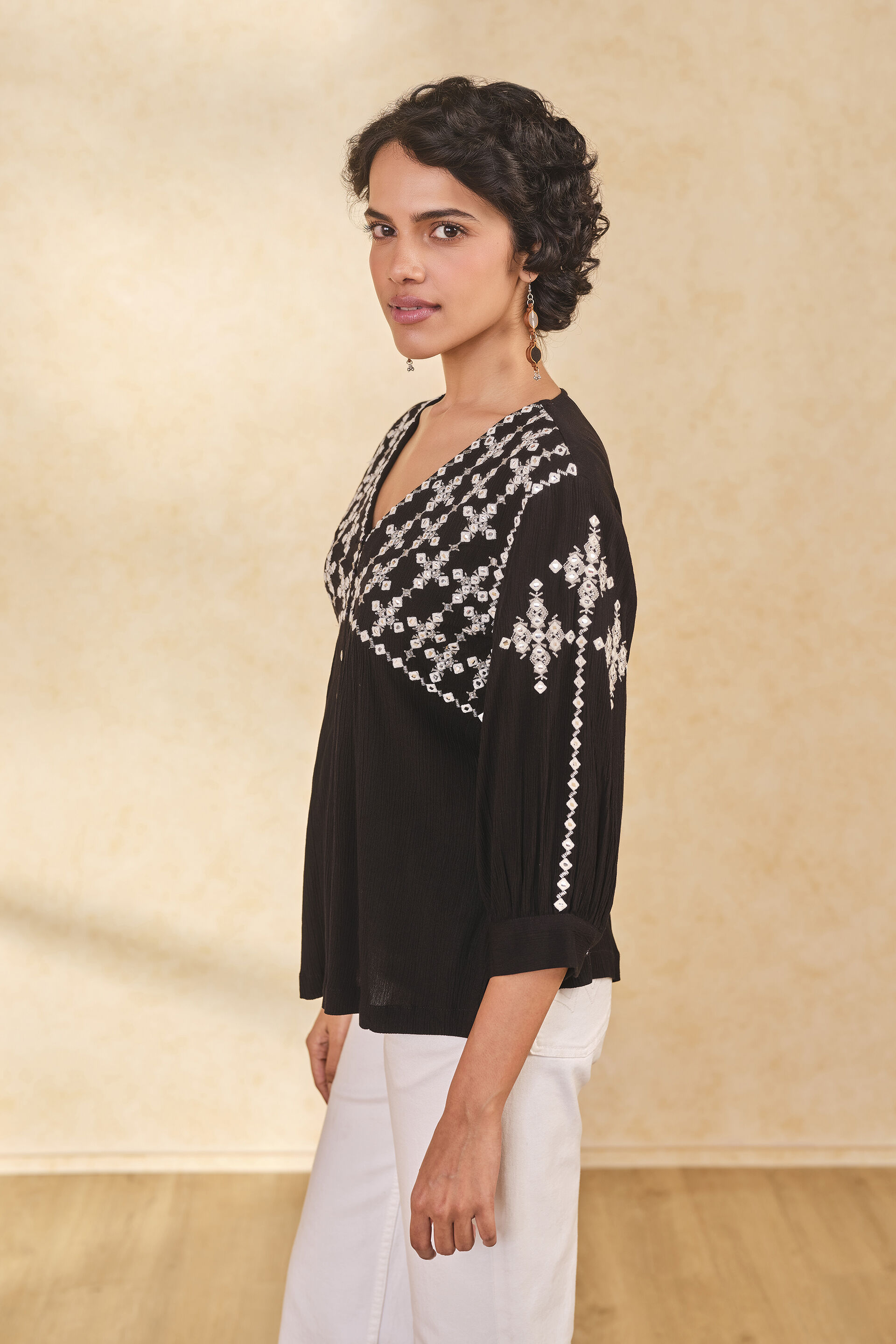 Embroidered Black Top, Black, image 6